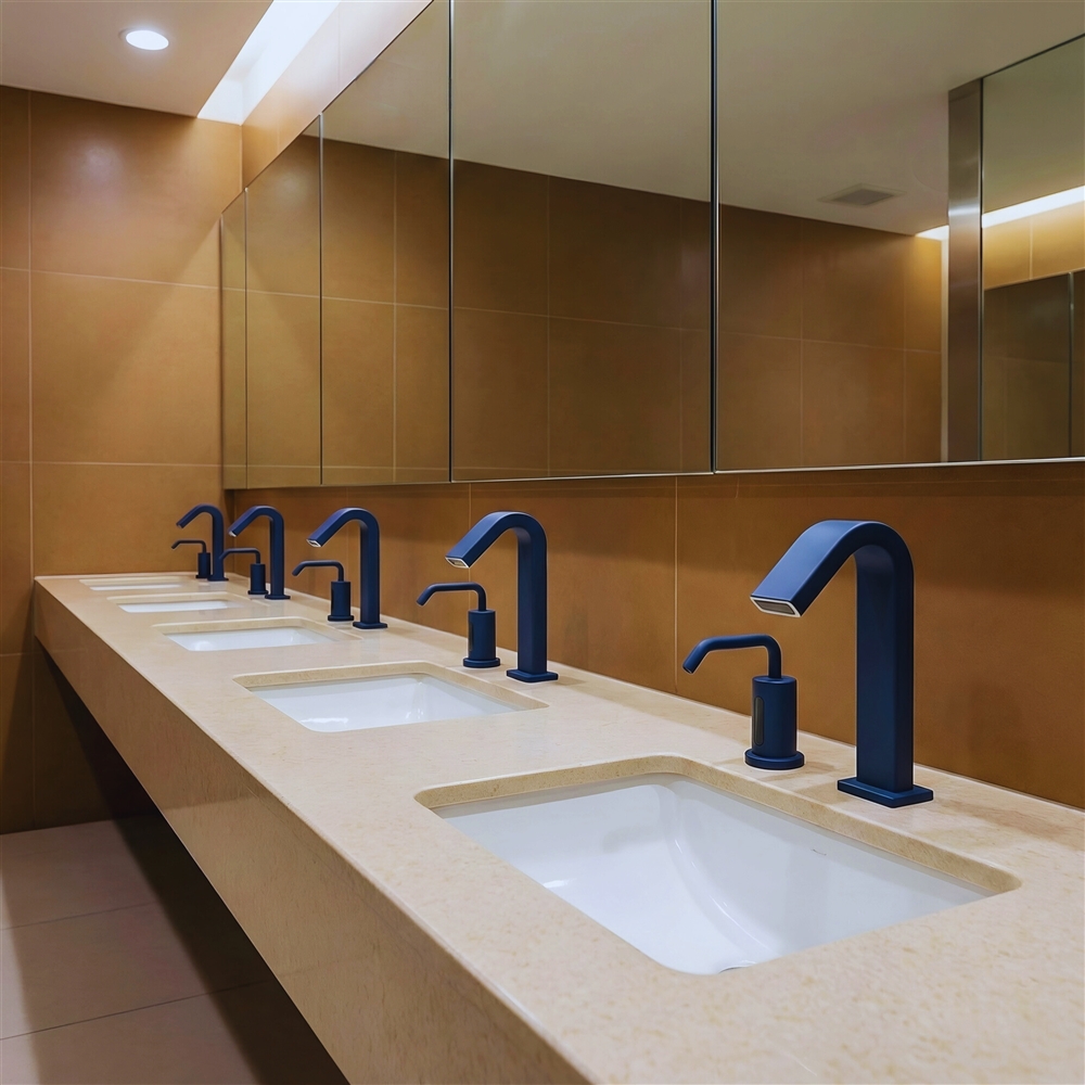 Vandal-resistant commercial touchless faucet hardware with durable metal construction