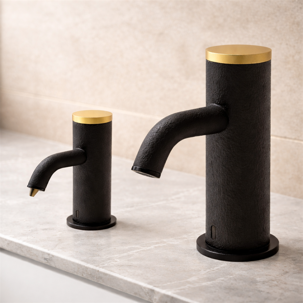 Coordinated finish options for commercial touchless faucets used in phased government renovations