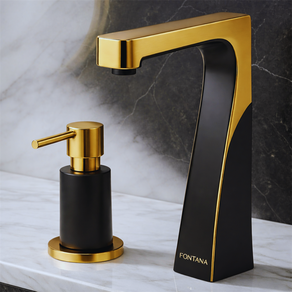 Facility maintenance technician checking touchless faucet hardware in a public building restroom